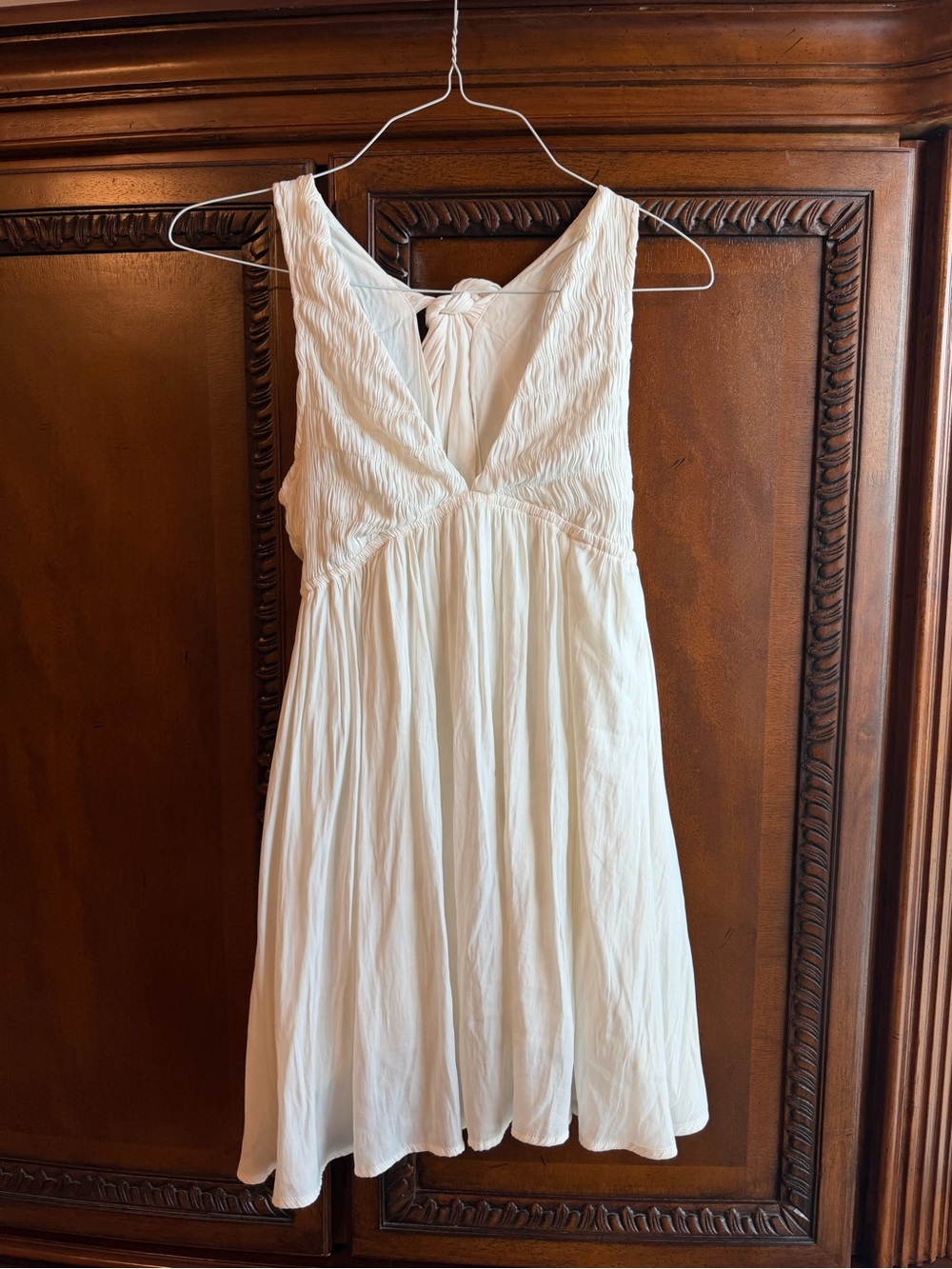 Mustard Seed Cream V-Neck Tie-Back Mini Dress